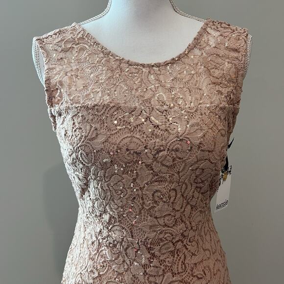 Kensie Flounced Hem Illusion Neck Sequin Lace Sheath Dress 4 Cocktail Bodycon‎ - Picture 8 of 16